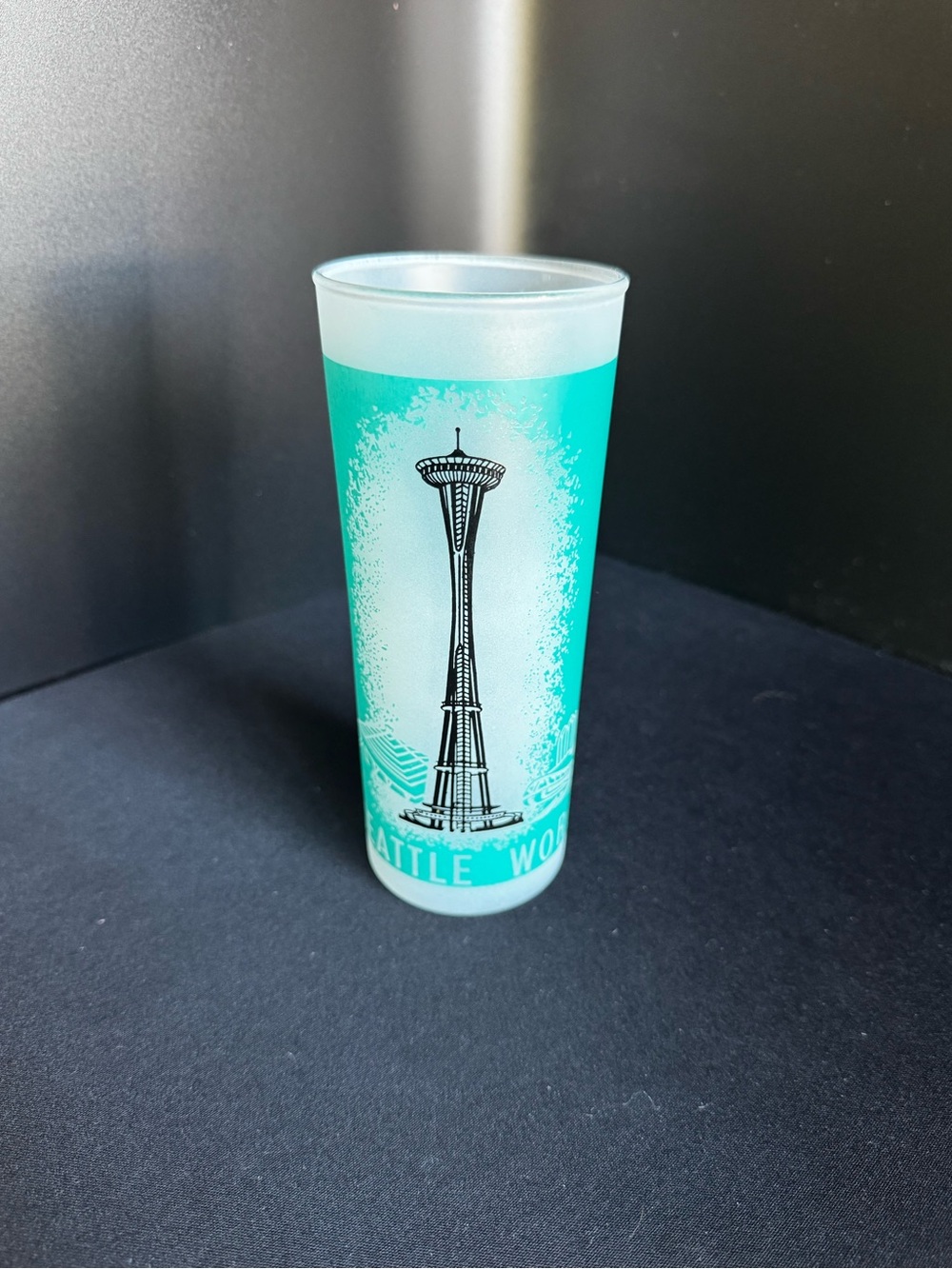 Vintage Seattle Space Needle World Fair 1962 Frosted Turquoise Glass